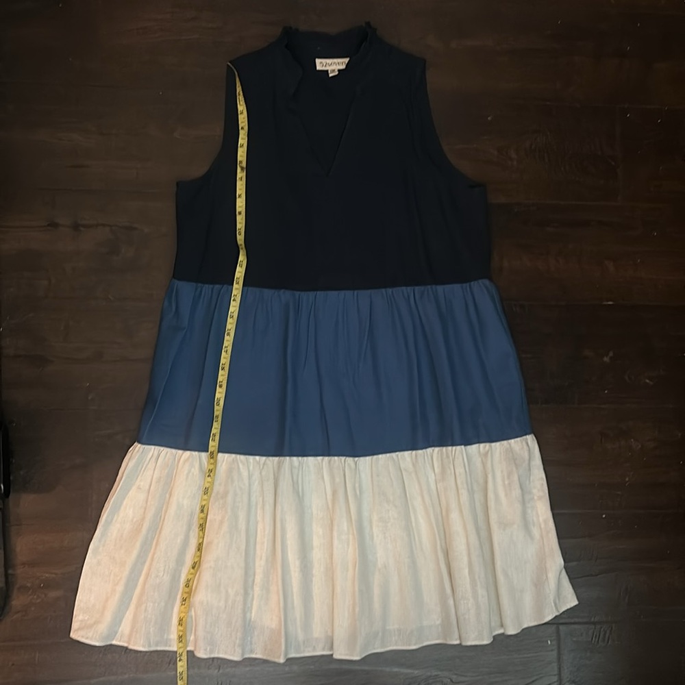 52seven Women’s Navy Blue and White Summer Sleeveless Dress.